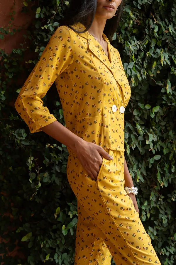 Yellow_Premium_Floral_Printed_Shirt_With_Pant_Co-Ord_Set_For_Women