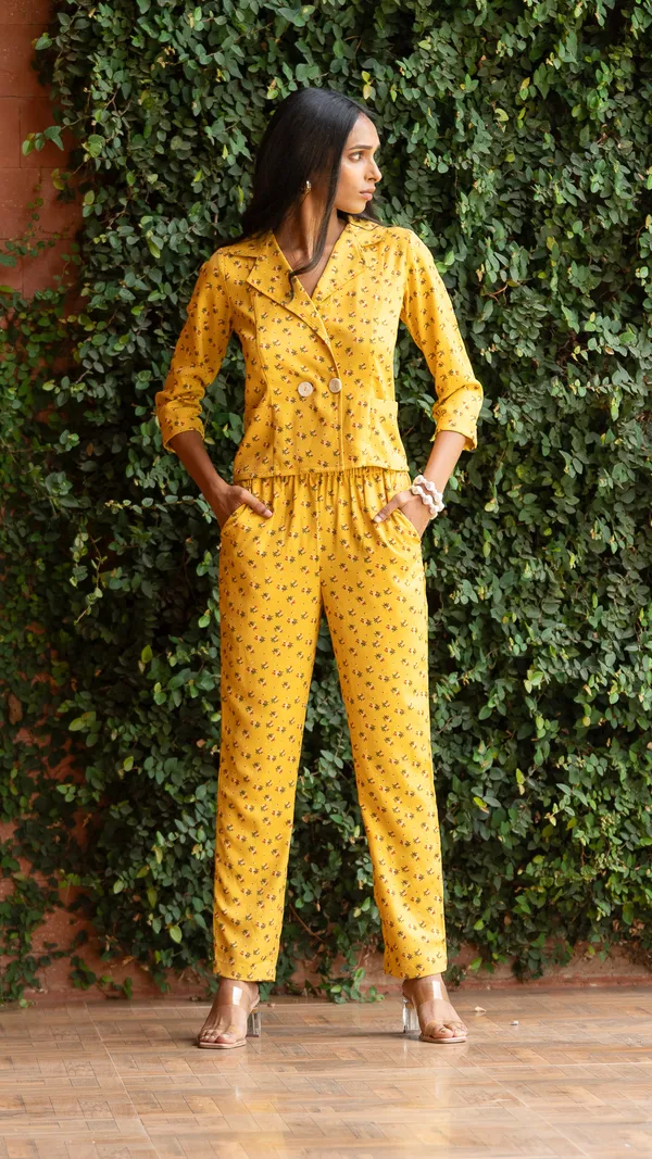 Yellow_Premium_Floral_Printed_Shirt_With_Pant_Co-Ord_Set_For_Women