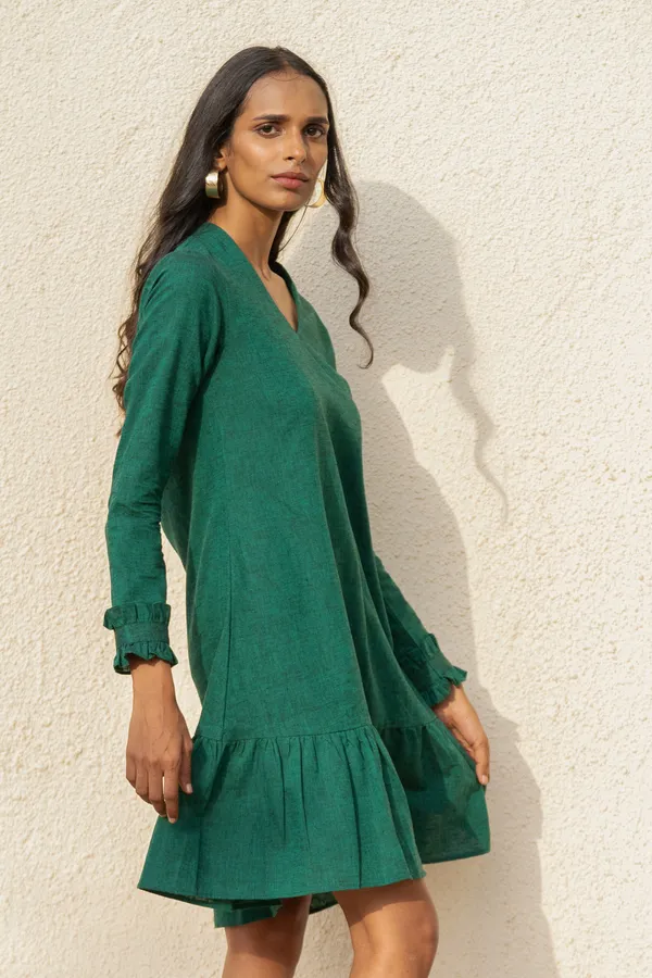 Green_Solid_Knee_Length_Dress_For_Women