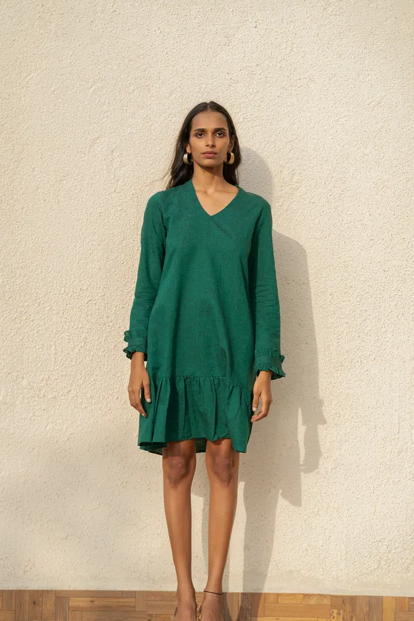 Green_Solid_Knee_Length_Dress_For_Women
