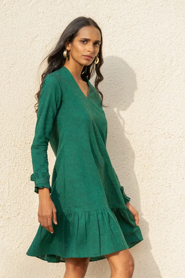 Green_Solid_Knee_Length_Dress_For_Women
