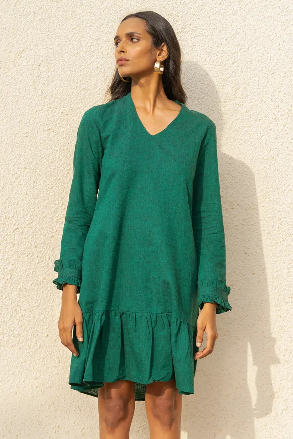 Green_Solid_Knee_Length_Dress_For_Women