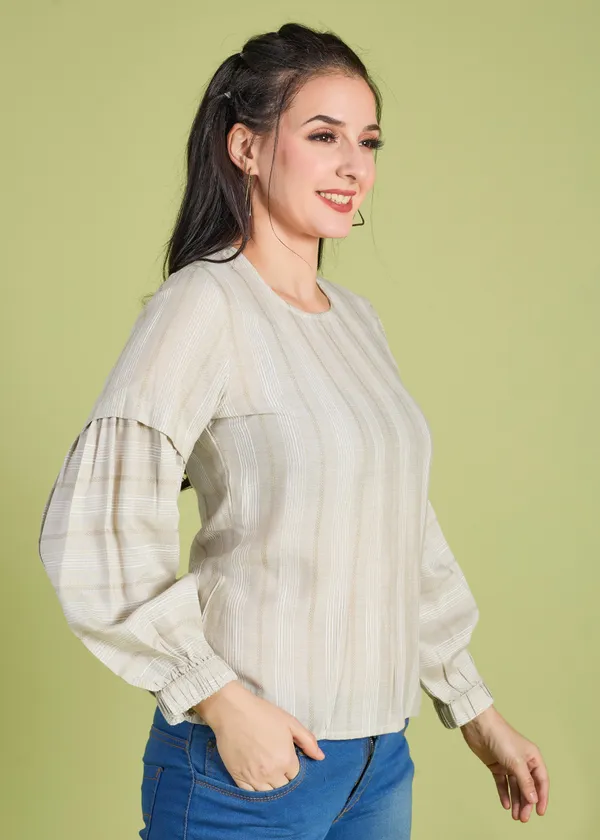 Beige_Premium_Round_Neck_Printed_Top_For_Women