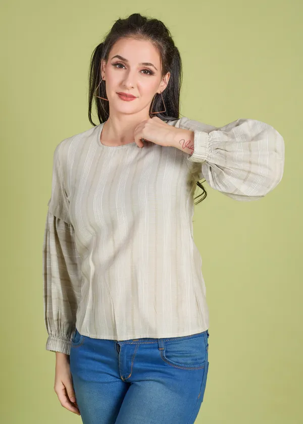 Beige_Premium_Round_Neck_Printed_Top_For_Women