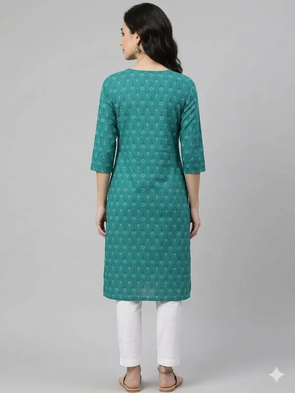 Peacock_Blue_and_Green_with_White_flowers_Kurta_Top