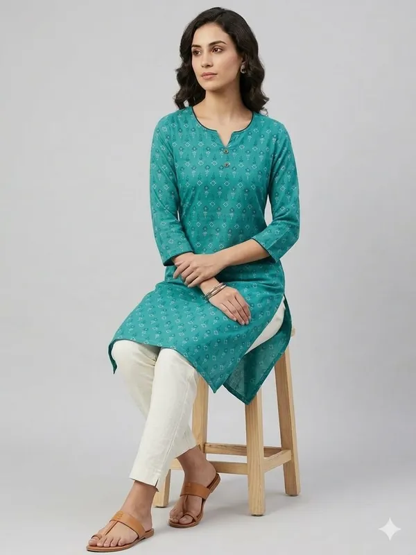 Peacock_Blue_and_Green_with_White_flowers_Kurta_Top