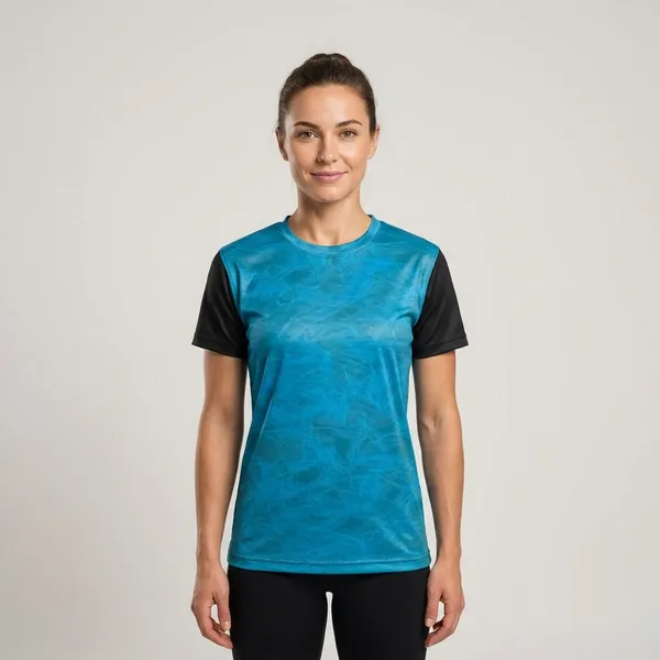 Blue_And_Black_Polyester_T-shirt_For_Women