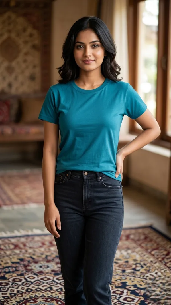 Turquoise_Blue_Cotton_T-shirt_For_Women