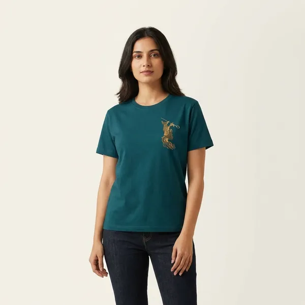 Teal_Blue_Cotton_T-shirt_For_Women