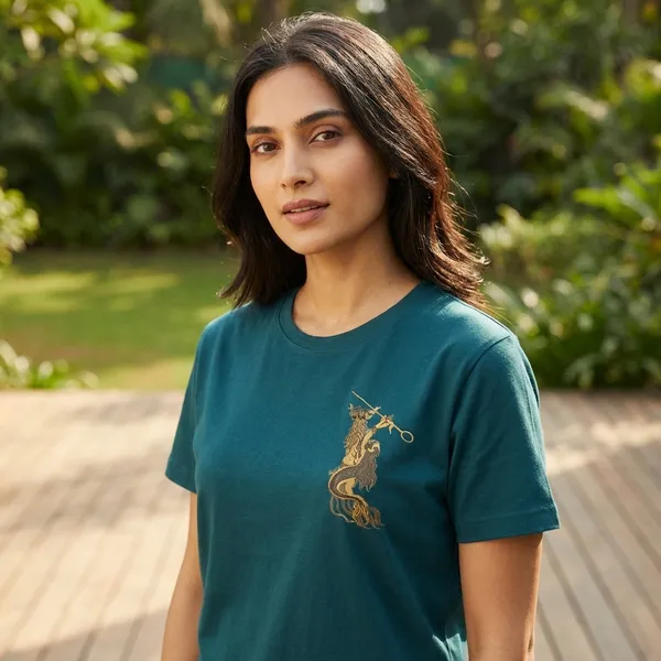 Teal_Blue_Cotton_T-shirt_For_Women