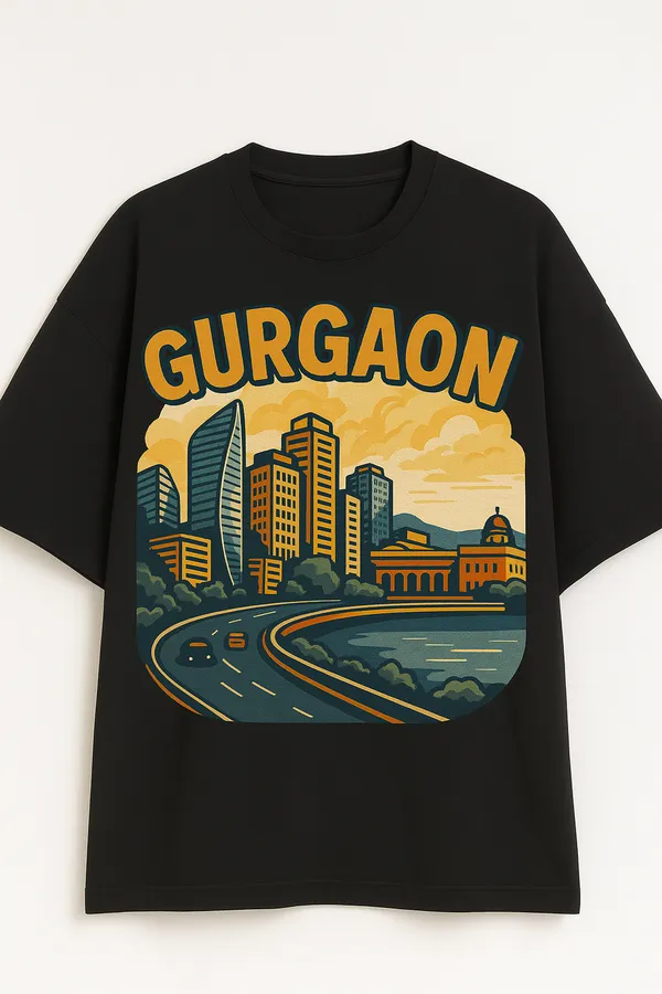 Black_Gurgaon_Printed_Cotton_Oversized_Fit_T-Shirt_|_For_Men