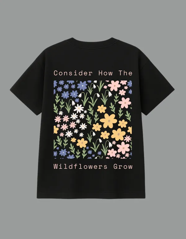Black_Wild_Flower_Printed__Regular_Fit_T-Shirt_|_For_Unisex