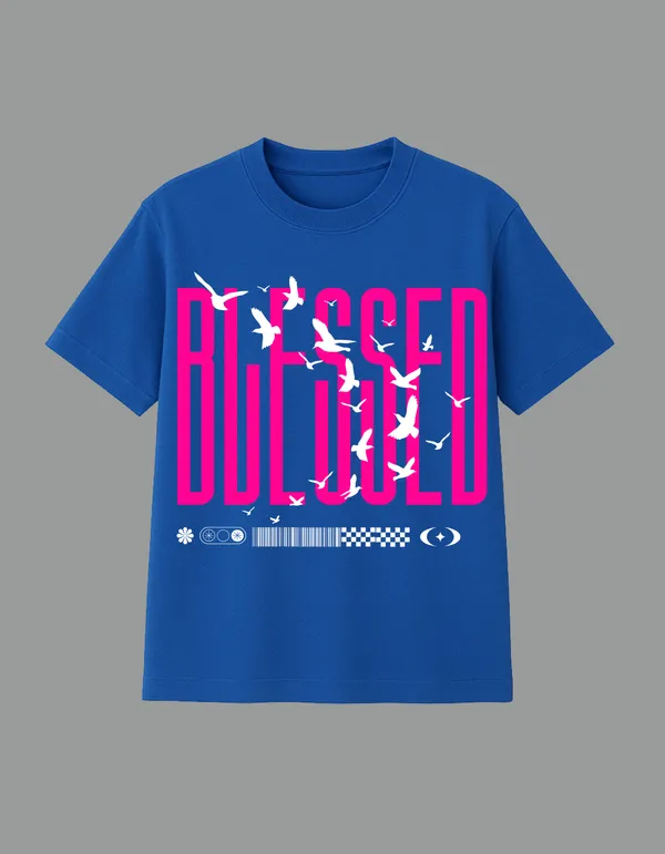 Royal_Blue_Blessed_Printed__Regular_Fit_T-Shirt_|_For_Unisex
