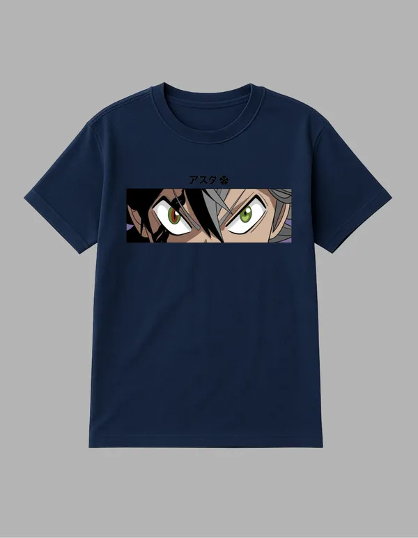 Navy_Blue_Black_Clover_Printed__Regular_Fit_T-Shirt_|_For_Unisex
