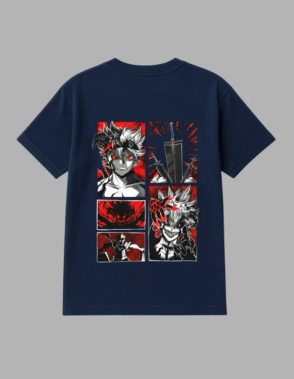 Navy_Blue_Black_Clover_Printed__Regular_Fit_T-Shirt_|_For_Unisex