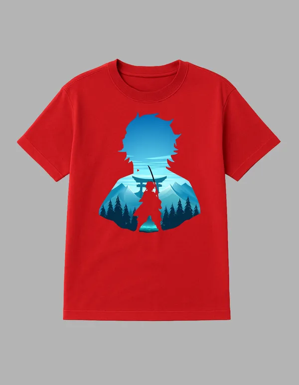 Red_Tanjiro_Kamado_Printed__Regular_Fit_T-Shirt_|_For_Unisex