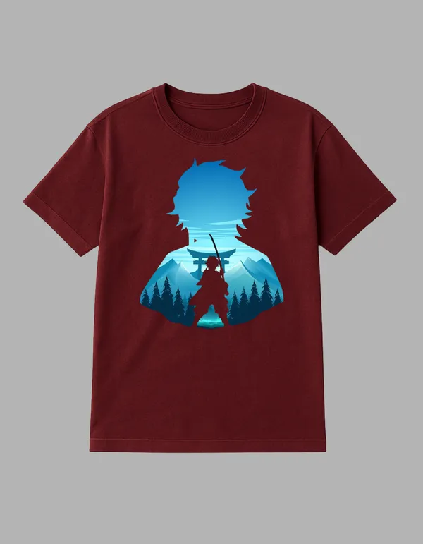 Maroon_Tanjiro_Kamado_Printed__Regular_Fit_T-Shirt_|_For_Unisex