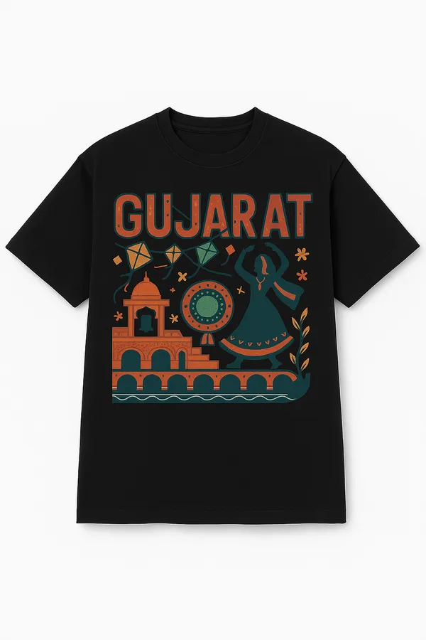 Black_Gujarat_Printed_Cotton_Regular_Fit_T-Shirt_|_For_Men