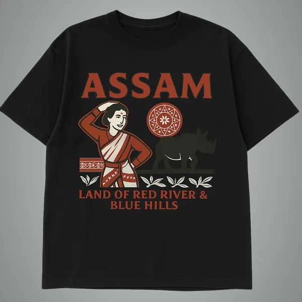 Black_Assam_Printed_Cotton_Oversized_Fit_T-Shirt_|_For_Men