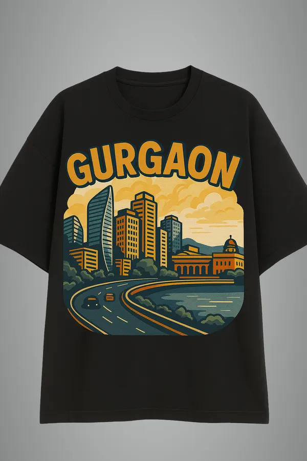 Black_Gurgaon_Printed_Cotton_Oversized_Fit_T-Shirt_|_For_Men