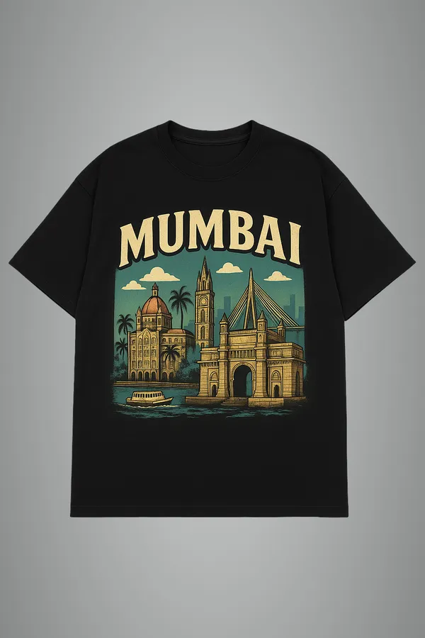 Black_Mumbai_City_Printed_Cotton_Oversized_Fit_T-Shirt_|_For_Men