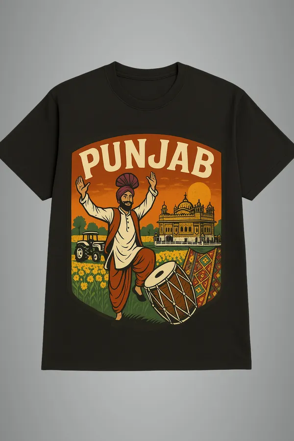 Black_Punjab_Printed_Cotton_Regular_Fit_T-Shirt_|_For_Men
