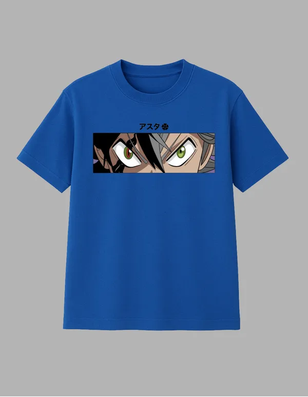 Royal_Blue_Black_Clover_Printed__Regular_Fit_T-Shirt_|_For_Unisex
