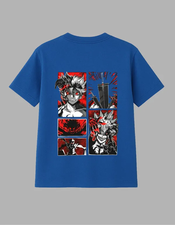 Royal_Blue_Black_Clover_Printed__Regular_Fit_T-Shirt_|_For_Unisex