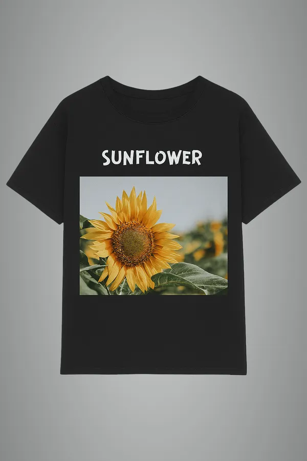 Black_Sunflower_Printed_Cotton_Regular_Fit_T-Shirt_|_For_Unisex