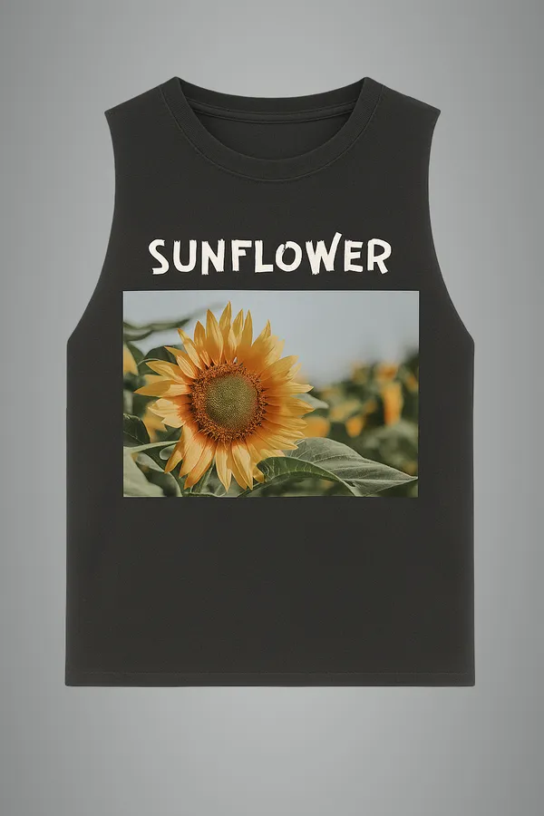 Black_Sunflower_Printed_Cotton__Regular_Fit_Sleeveless_T-Shirt_|_For_Unisex