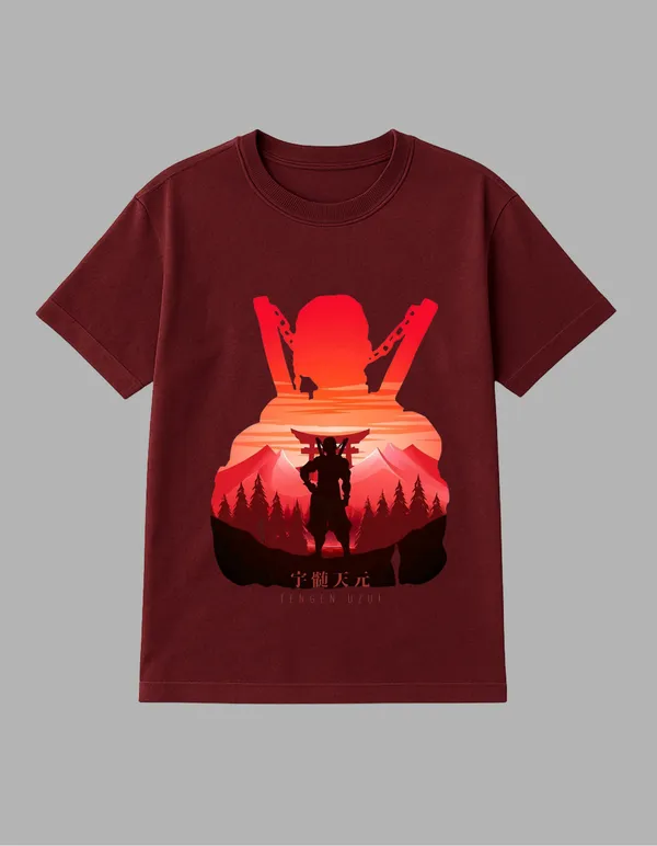 Maroon_Tengen_Sama_Printed__Regular_Fit_T-Shirt_|_For_Unisex