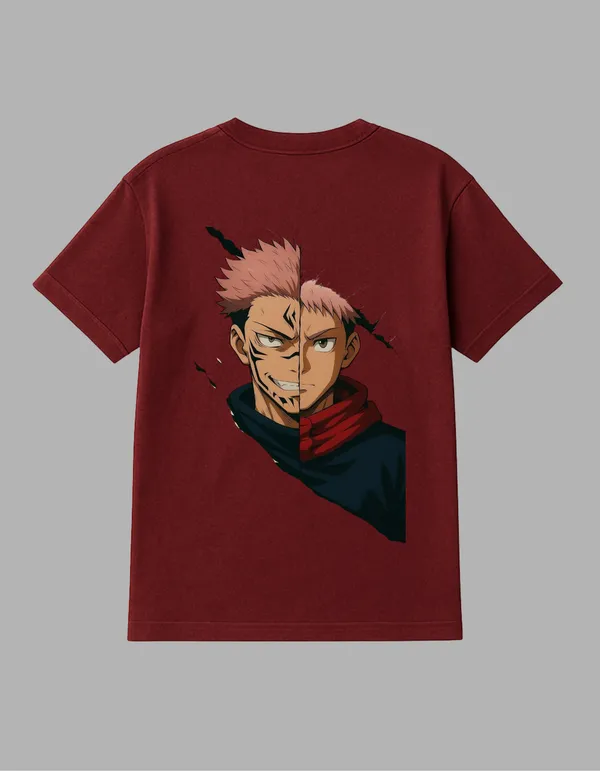 Maroon_Itadori_X_Sukuna_Printed__Regular_Fit_T-Shirt_|_For_Unisex
