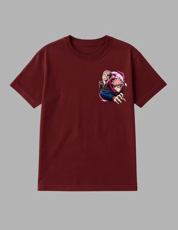 Maroon_Itadori_X_Sukuna_Printed__Regular_Fit_T-Shirt_|_For_Unisex