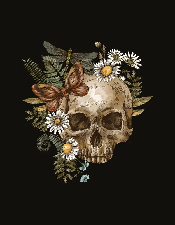 Black_Pretty_Skull_Printed_Cotton_Regular_Fit_T-Shirt_|_For_Unisex