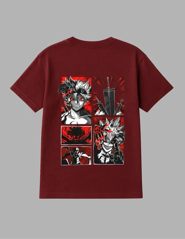 Maroon_Black_Clover_Printed__Regular_Fit_T-Shirt_|_For_Unisex