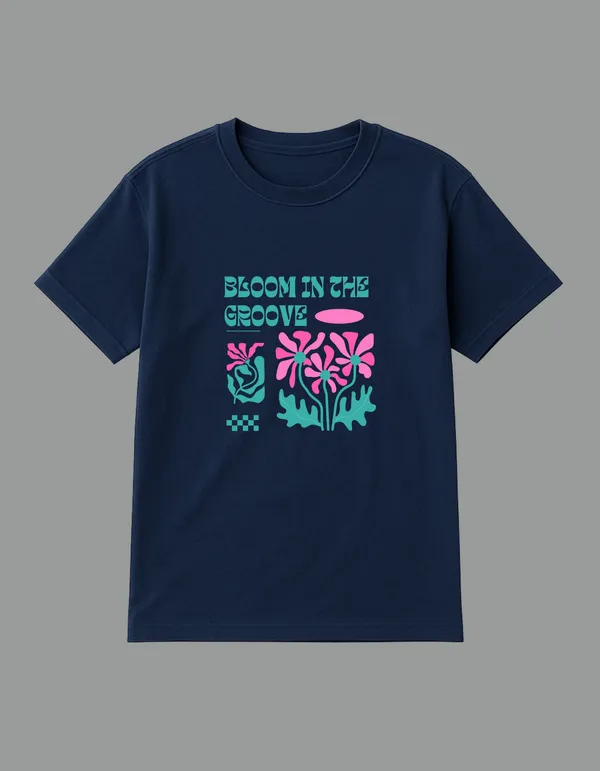 Navy_Blue_Bloom_In_The_Groove_Printed__Regular_Fit_T-Shirt_|_For_Unisex