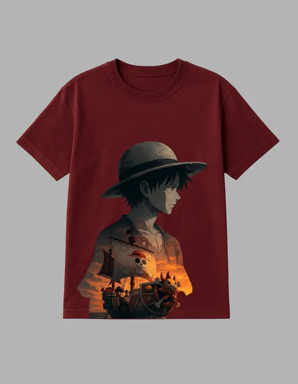 Maroon_Luffy_X_Sunny_Printed__Regular_Fit_T-Shirt_|_For_Unisex
