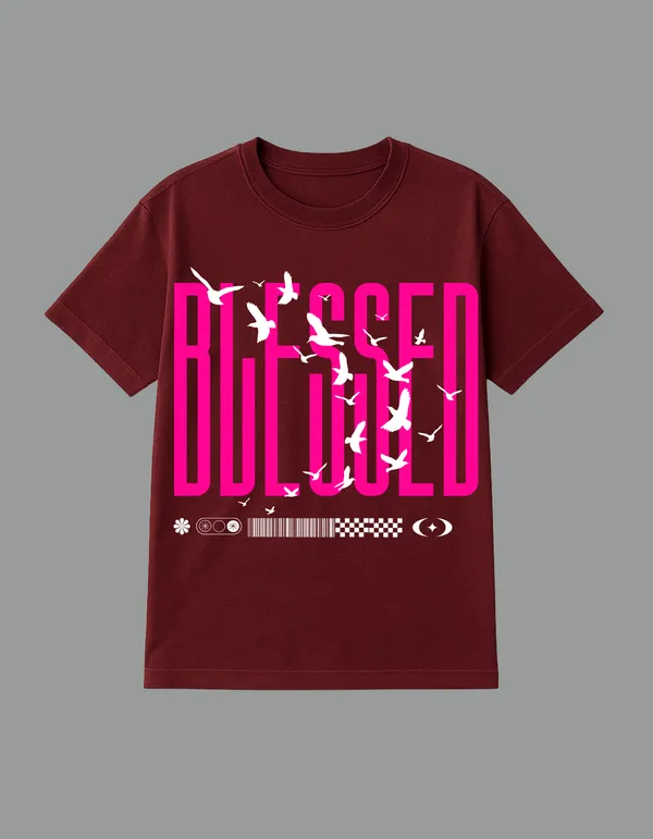 Maroon_Blessed_Printed__Regular_Fit_T-Shirt_|_For_Unisex