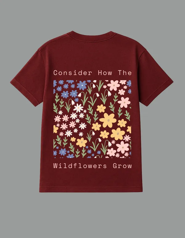 Maroon_Wild_Flower_Printed__Regular_Fit_T-Shirt_|_For_Unisex