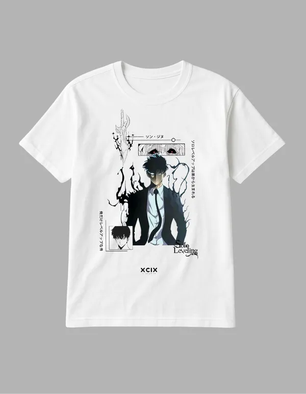 White_Solo_Levelling_Printed__Regular_Fit_T-Shirt_|_For_Unisex