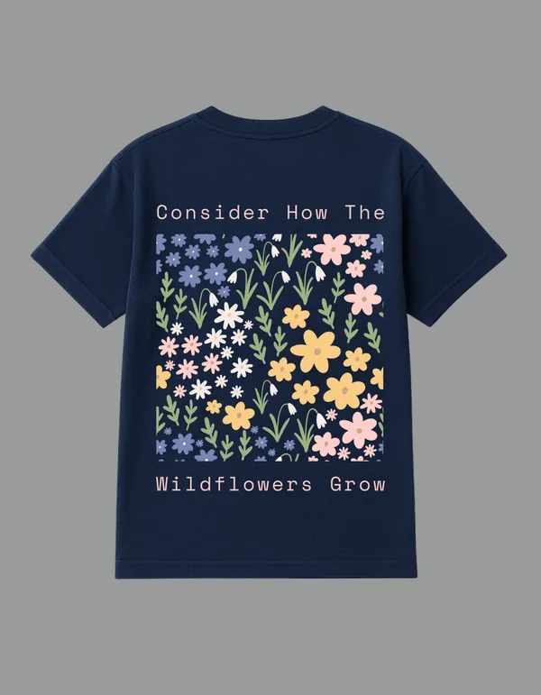 Navy_Blue_Wild_Flower_Printed__Regular_Fit_T-Shirt_|_For_Unisex