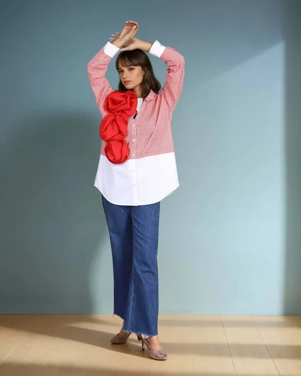 White_&_Red_Premium_Glamorous_Rayon_Shirt_For_Women