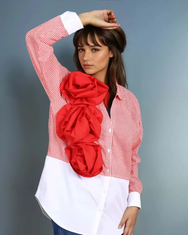 White_&_Red_Premium_Glamorous_Rayon_Shirt_For_Women