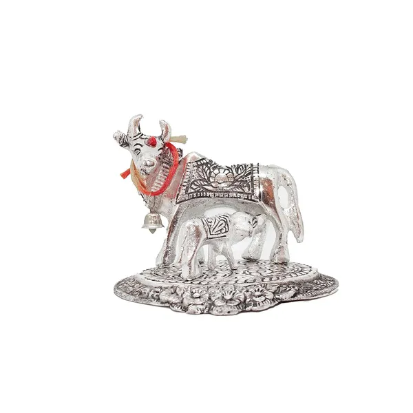 Cow_And_Calf_Kamdhenu_Cow_Statue_Silver_Color_Sacared_Animal_Idols_Pooja_And_Decorations