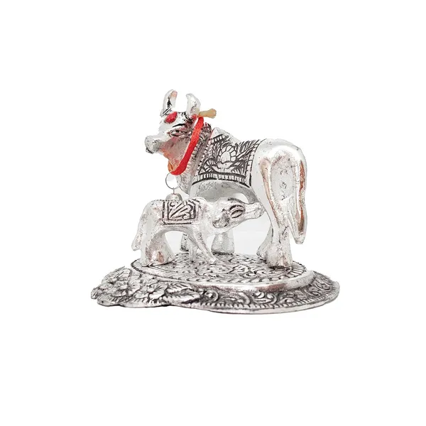 Cow_And_Calf_Kamdhenu_Cow_Statue_Silver_Color_Sacared_Animal_Idols_Pooja_And_Decorations