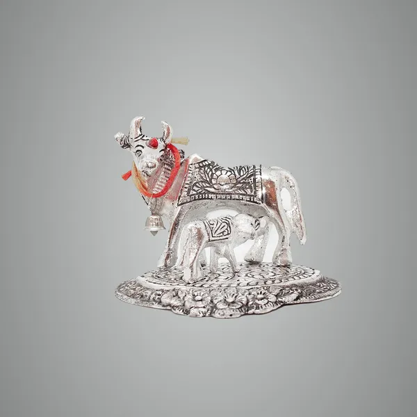 Cow_And_Calf_Kamdhenu_Cow_Statue_Silver_Color_Sacared_Animal_Idols_Pooja_And_Decorations