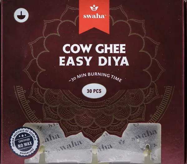 Combo_Of_Swaha_Panvhagavya_Diya_Without_Ghee&_Swaha_Cow_Ghee_Diya_30Pcs_30_Min_(Pack_Of_1)_(Scented_Diya_Batti_30_Pieces_Panchagavya_Diya_11_Pieces)