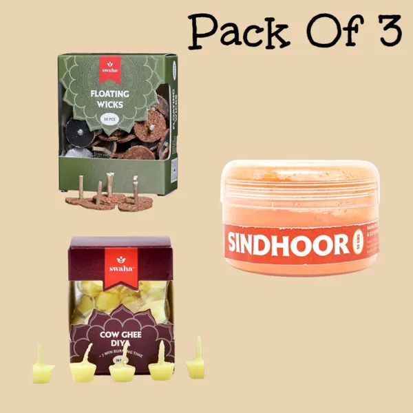 Combo_Of_Swaha_Pure_Ghee_Diya_7Min_Swaha_Floating_Wicks_&Swaha_Sindhoor_(Diya_Batti_30_Pieces_Floating_Wicks_50_Pieces_Sindhoor_50G)