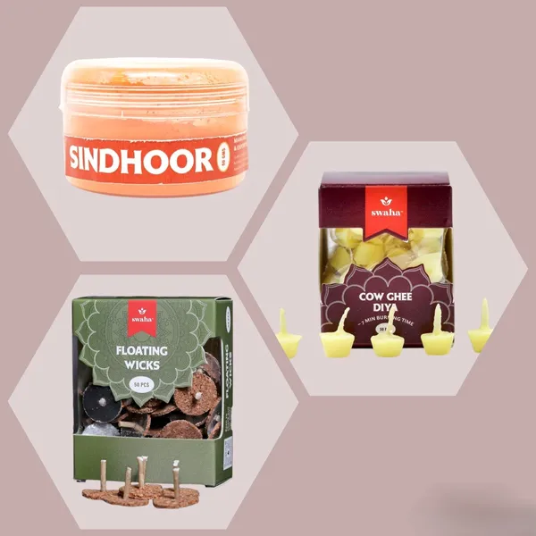 Combo_Of_Swaha_Pure_Ghee_Diya_7Min_Swaha_Floating_Wicks_&Swaha_Sindhoor_(Diya_Batti_30_Pieces_Floating_Wicks_50_Pieces_Sindhoor_50G)
