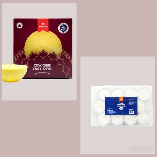 Combo_Of_Swaha_Cow_Ghee_Diya_8Hrs_&Swaha_Vegan_Diya_Tea_Light_12Pcs_Pack_Of_1)_(Vegan_Ghee_Tea_Lights_12_Pieces_Diya_Batti_0.123_Kg)